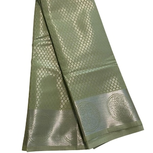 Fancy Kanjeevaram style brocade saree|Sea green Pista color |Saree with unstitched blouse|Silver Zari woven brocade saree