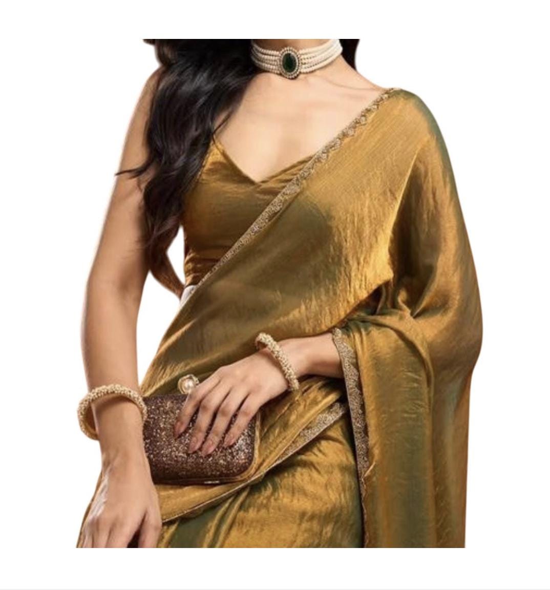Trending Two tone chiffon saree |Saree with unstitched Blouse|Light weight party saree| Soft chiffon saree