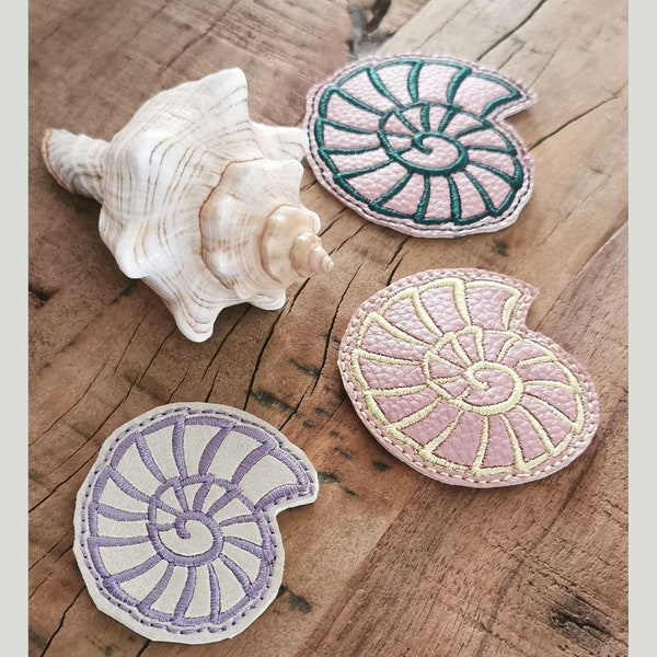 Embroidery file Fossil Snail | Set of 3 satin embroidery and 6 ITH files for flower picks and pendants | 4x5 to 6 x 7 cm