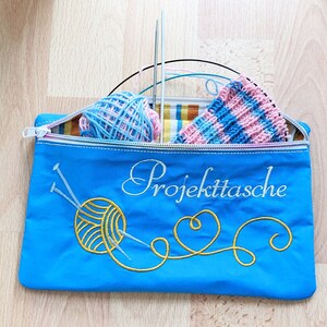 Broderipalprojektväska stickning 3x ITH-väskor med satinbroderimotiv plus 1x enkelfil garnnystan med stickor 9x18 till 20 x 30 cm