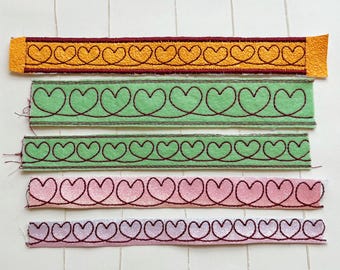 Bolsa de archivos de bordado Ribbon Hearts 10x ITH con bucles para bastidor de 10 x 10 cm