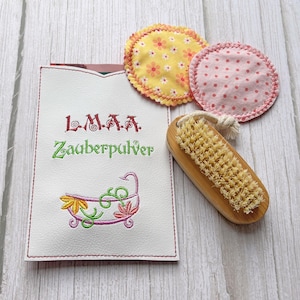 Stickdatei Badezauber ITH Hülle für Badesalz mit Badewanne und Text LMAA Zauberpulver oder blanko 3 Dateien schnell gestickt  Stickdirwas