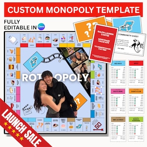 Plantilla personalizada de Monopoly de Canva / Juegos de mesa de Monopoly totalmente editables en Canva