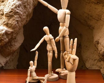Wooden Hand & Man Handmade Figurine Mannequin Model Toy with Rotatable Movable Joints and Limbs Artist Creative Gift