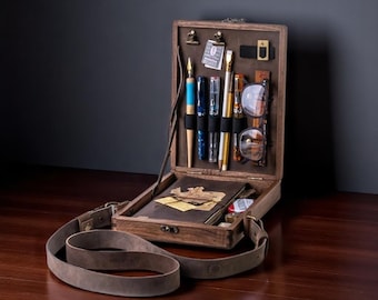 Retro Wooden Box Writers Bag, Vintage Travel Easel Sketch Bag, Outdoor Wooden Storage Tool Bag with Lid, Souvenir Box Handbag