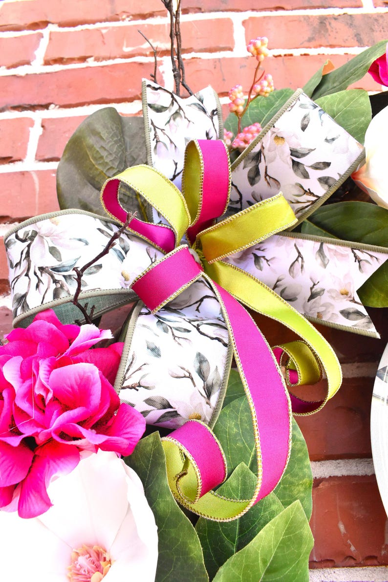 Magnolia Grapevine Wreath – Pink Floral, White Blooms, Home Sign ...