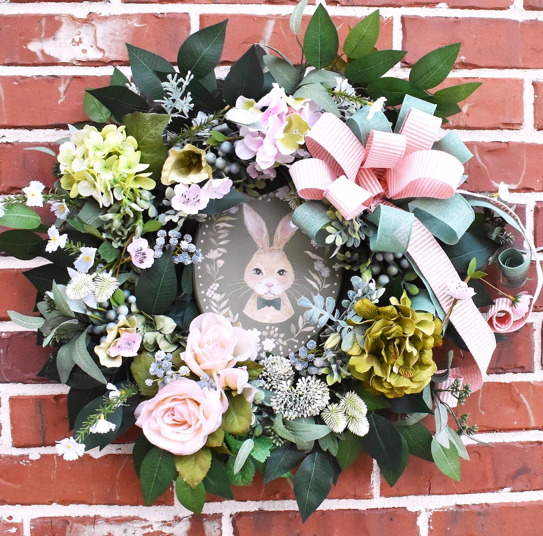 Easter Rabbit Grapevine Wreath: Spring Floral Door Decor - Etsy