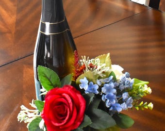 Floral Bottle Bouquet: Faux Flower Wine Centerpiece