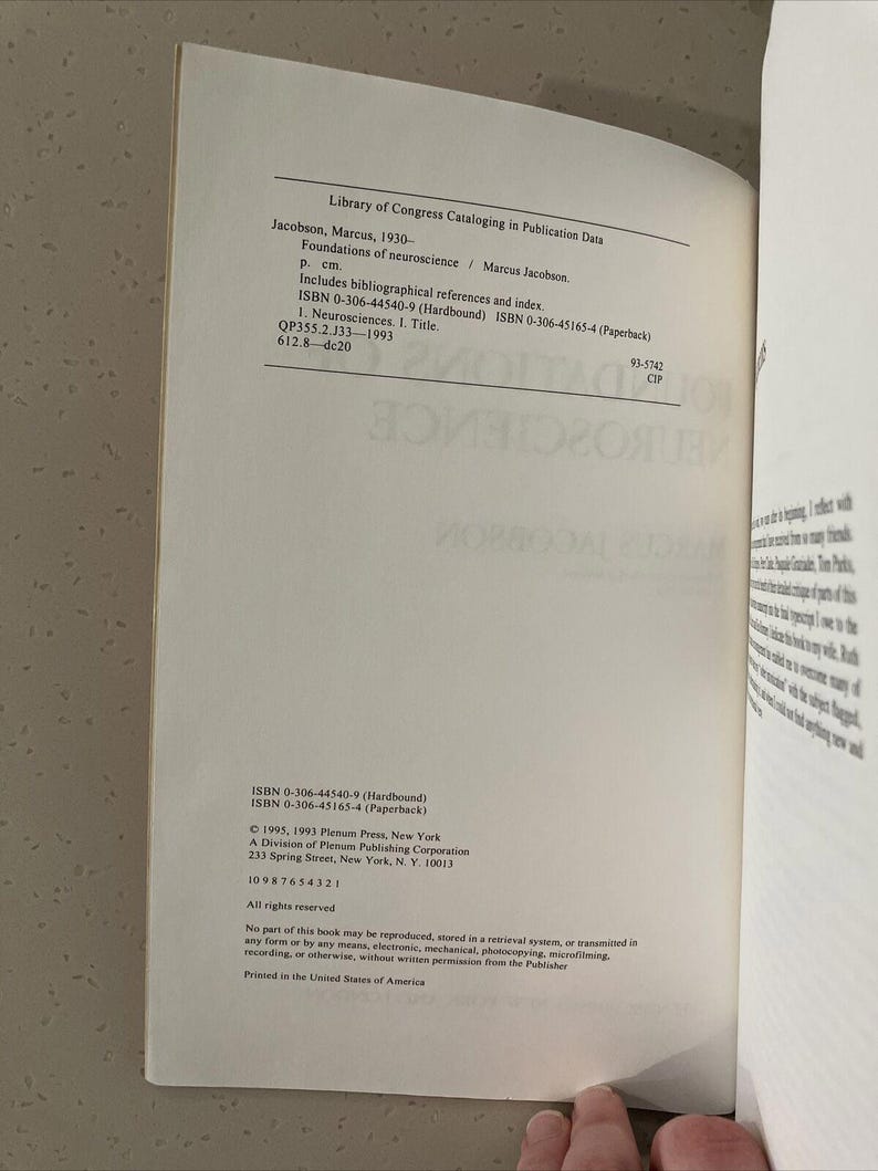 Foundations of Neuroscience de Jacobson, Marcus 1995 Couverture souple image 4