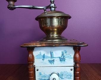 Antique Michael Friederich & Sohn Scarce Delftware Coffee Grinder