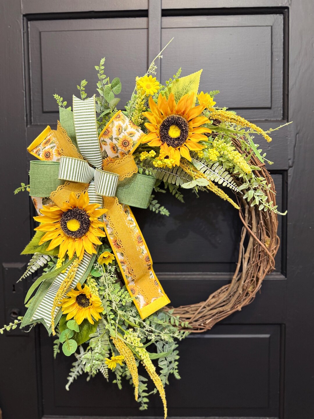 Sunflower Grapevine Wreath for Front Door | Rustic Summer Wreath ...