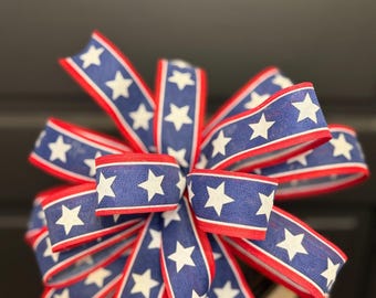 Lazo patriótico - Lazo decorativo hecho a mano - Lazo de cinta con alambre para coronas, decoración del hogar - Adorno para puerta de temporada - Lazo rústico de granja