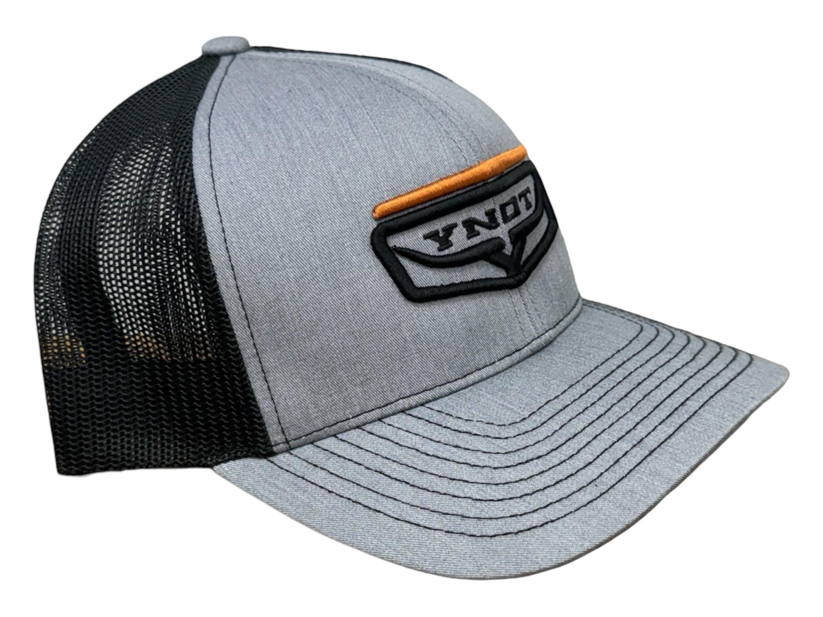 YNOT Lifestyle Brand Hat and Apparel - Embroidered, Snapback Hat - Trucker Cap - Baseball Cap - Western Wear - YNOT Logo with Orange Bar
