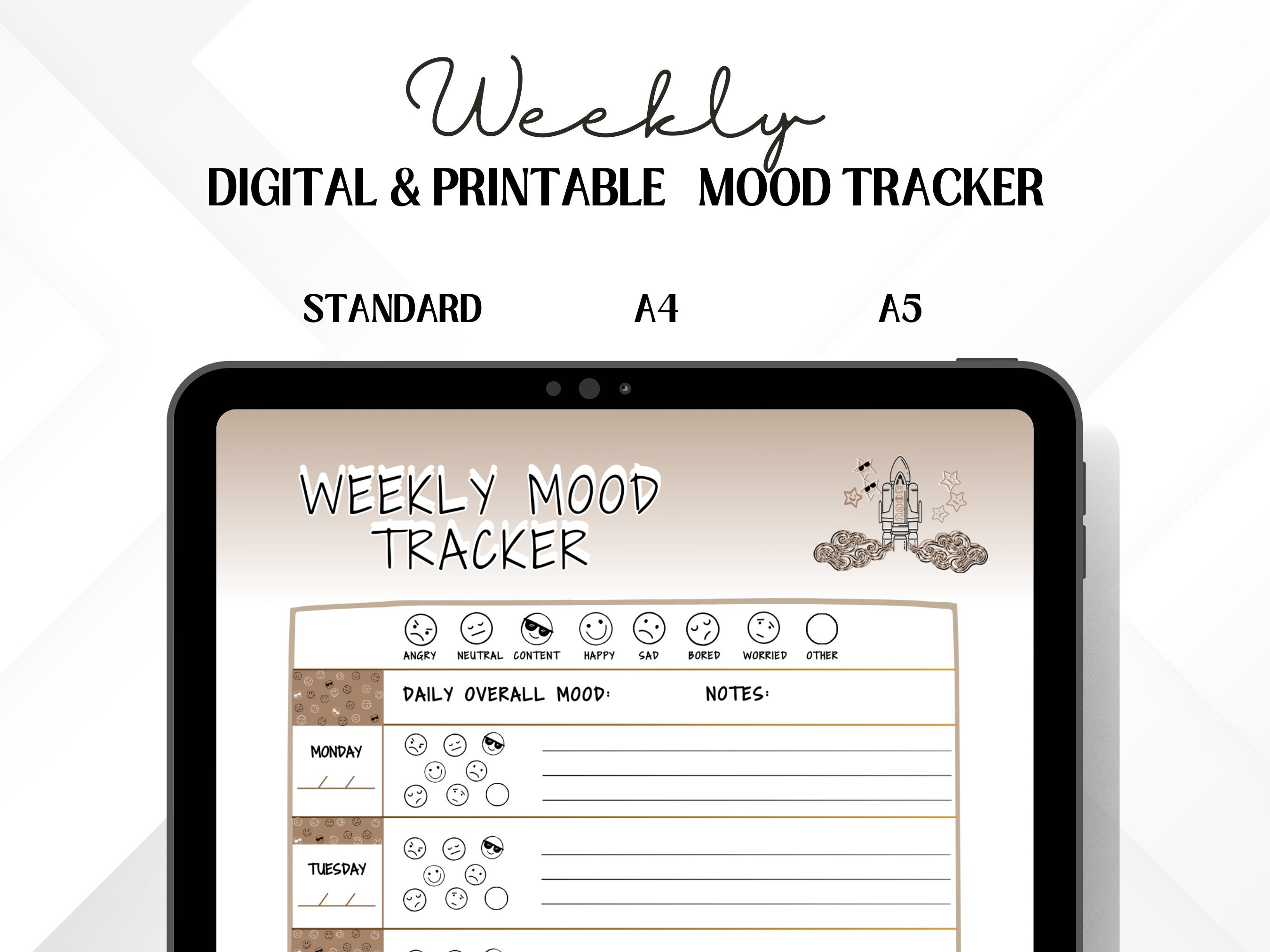 Printable weekly mood tracker mood planner daily mood tracker color