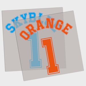 May include: Two overlapping transparent sheets with the words "SKYB" and "ORANGE" in a curved font. Below, the number "11" is displayed twice, once in light blue and once in orange, each with a white outline. The background is a light gray.