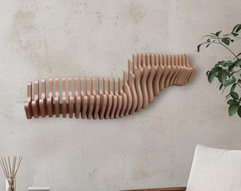Wavy Parametric Wall Shelf | Modern Floating Wooden Decor | Wall Art