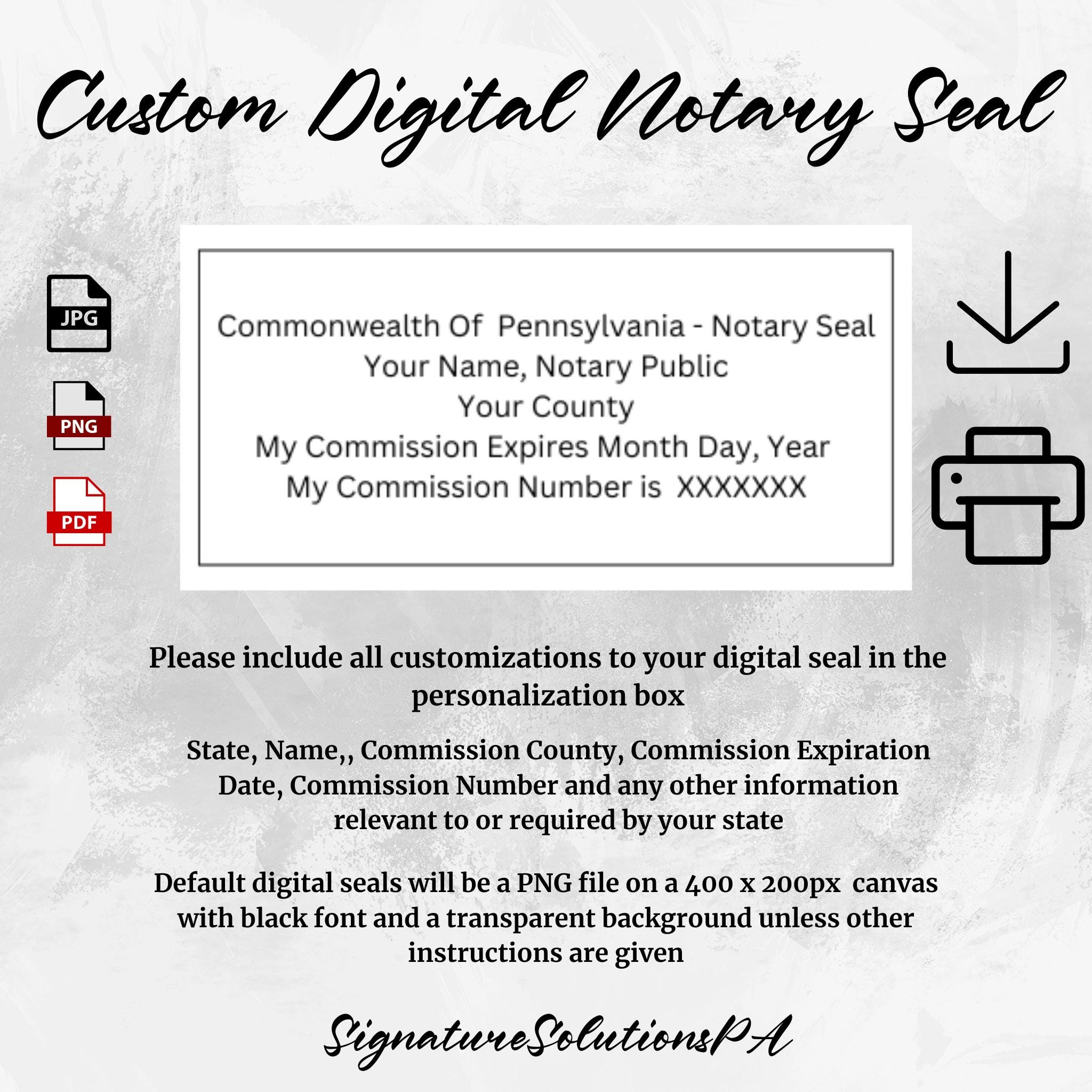 Rectangle Notary Example Custom Electronic Notary Seal - Rectangular - Etsy