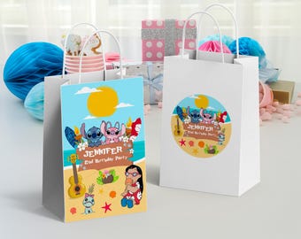 Lilo & Stitch Editable Bag Label, Stitch and Angel Gift Bag Label, Printable Disney Party Design, Custom Birthday Party Decoration, 0001