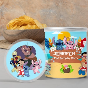 Lilo & Stitch Editable Label, Stitch and Angel Pringles Label, Printable Disney Party Design, Custom Birthday Party Snacks Tube, 0001