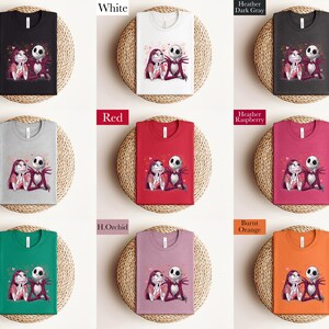 The image is a collage of nine t-shirt designs featuring cartoon characters, including Jack Skellington and other popular characters from the Jack Skellington franchise. The t-shirts are displayed in various colors and styles, showcasing the different designs and color options available for the Jack Skellington t-shirt.