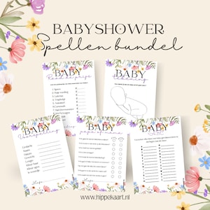 Babyshower spellen bundel - Baby in Bloom thema - Nederlands - Babyshower invulkaarten