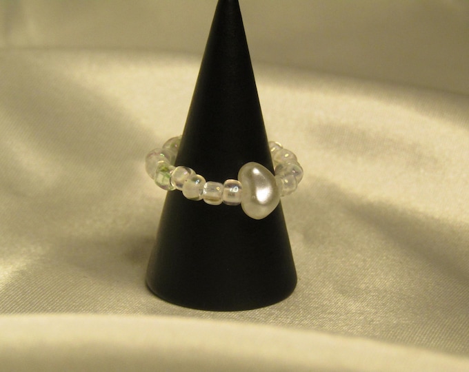 Featured listing image: White Pearl Beaded Ring - Handmade