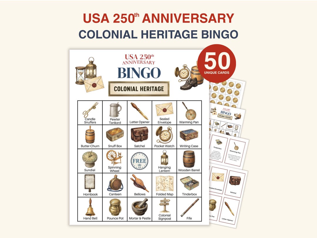 USA 250th Anniversary Bingo Card Game for Kids, Family Reunion Party ...