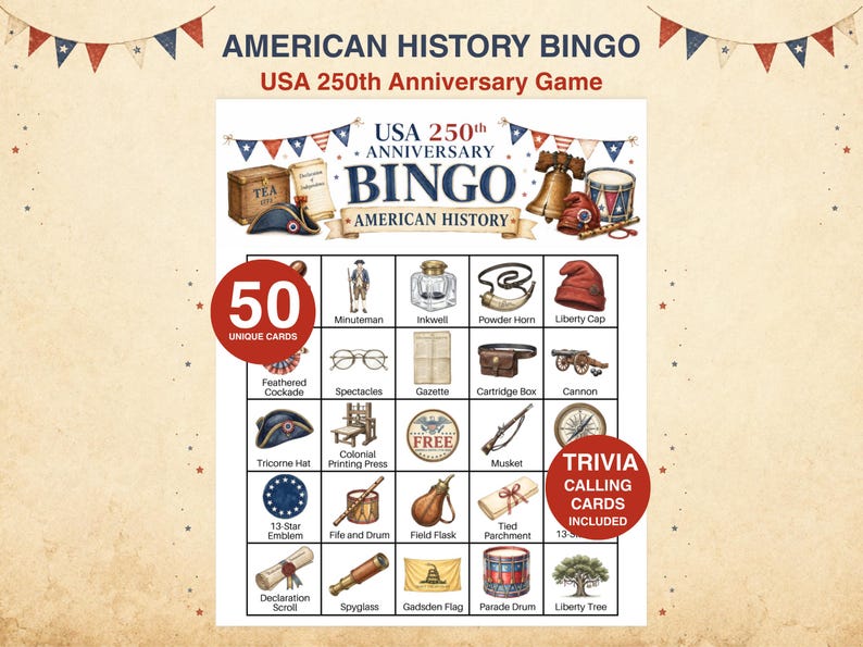 4th of July Bingo Game | USA 250th Anniversary Trivia | American ...