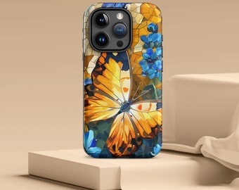 Butterfly Stained Glass illusion Cell Phone Case | IPhone Case | Floral Mosaic Cover | iPhone 15 14 13 12 11 Samsung s24, S23, S22, S21