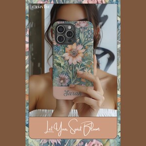 Floral Phone Case, Custom Name Phone Cover, Personalized Floral Design, Unique Gift for Her