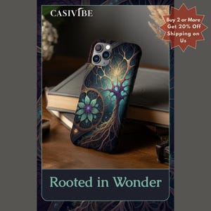 Rooted in Wonder Stained Glass Effect Phone Case, Mystical Tree of Life, Floral Fantasy Art, Unique Nature-Inspired Cover