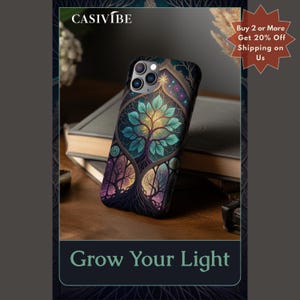 Grow Your Light Stained Glass Effect Phone Case, Celestial Tree of Life Design, Mystical Art Gift, Nature Lover Accessory