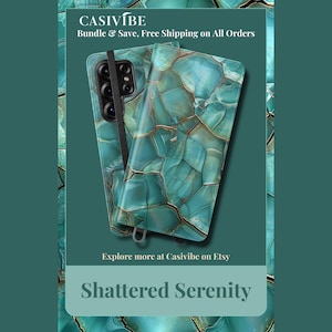 Portefeuille pour téléphone en vitrail turquoise | Étui à rabat élégant pour iPhone Samsung | Couverture en similicuir avec fentes pour cartes | Idée cadeau Casilibe