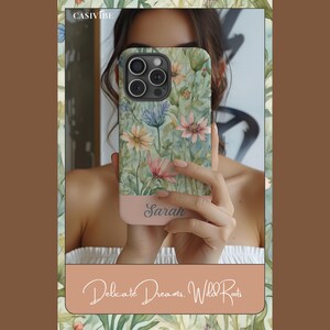Boho Floral Phone Case with Custom Name, Pastel Botanical Design, Personalized Gift, Soft Aesthetic Phone Cover
