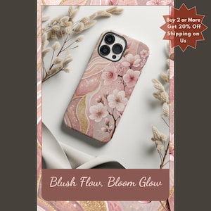 Cherry Blossom Glitter Phone Case, Pink Floral Art Cover for iPhone 14 15 16 Pro Max, Samsung S22 S23 S24, Spring Aesthetic