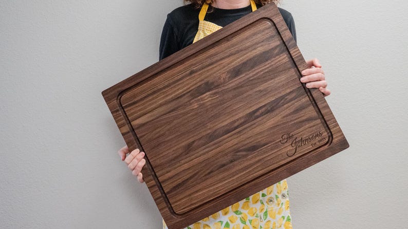 XL Personalized Walnut Cutting Board, Reversible Handcrafted USA (22 x 18 x 1.25)