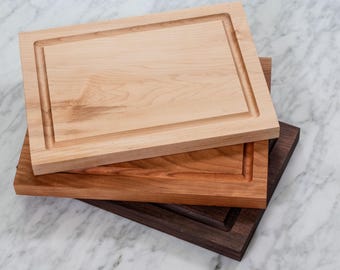 Solid One Piece Wood Cutting Board, No Glue, Organic Finish, Maple Cherry or Walnut
