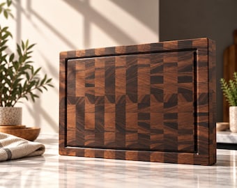 Walnut End Grain Cutting Board: Handmade USA Kitchen Art