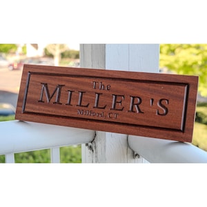Placa personalizada con el nombre de la familia, tallada en caoba o nogal, letrero CNC personalizado.