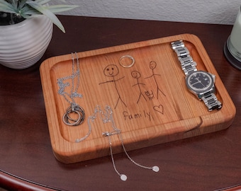 Personalized Custom Engraved Wood Catchall Trays, Symbols, Walnut Cherry Maple Valet Trinket Dish