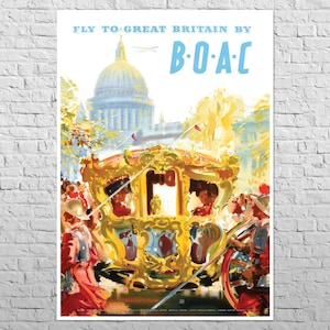 Cartaz BOAC Britain, 1950 | 24x34" Tamanho grande A1 | Decoração de parede | Londres | Lord Mayor's Show
