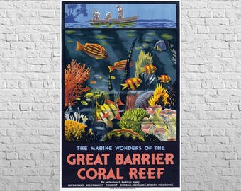 Poster Great Barrier Coral Reef, 1933 | 21 x 34" Groot formaat | Australië | Wanddecoratie