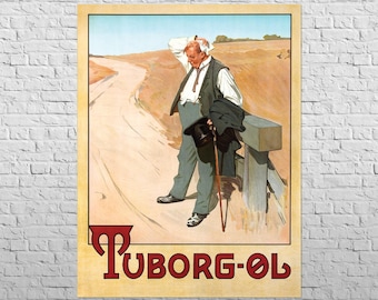 Póster Tuborg-Øl 1900 / 61 x 84 cm, tamaño grande A1 / Cerveza danesa, decoración de bar