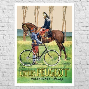 Poster Cycles Peugeot, 1910 / 24x33" Formato grande A1 / Pubblicità di biciclette retrò