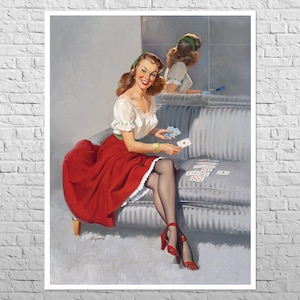 Poster Ace of Hearts, 1940s | 18x24&quot; Mid size | Pin Up, Gil Elvgren, Woman playing cards