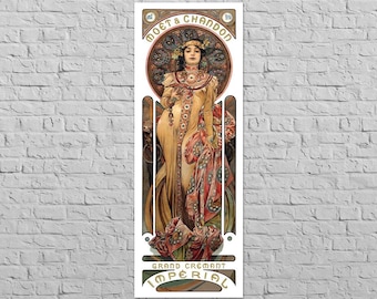 Póster Moet & Chandon, 1899 / 17x47&quot; Tamaño grande / Alphonse Mucha, Decoración de restaurante, antiguo anuncio de champán