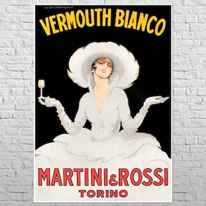 Poster vermout bianco, jaren 1920 | 24 x 34&quot; groot formaat | Vintage Italiaanse muurkunst voor bar of restaurant