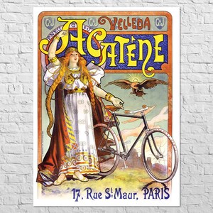Poster Acatene Velleda, 1898 | 25x33&quot; Big size A1 | Old bicycle advertisement