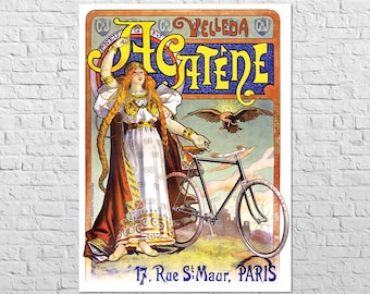 Poster Acatene Velleda, 1898 | 25x33" Big size A1 | Old bicycle advertisement