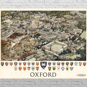 Mapa de Oxford, 1951 / Tamaño grande 33 x 26" / Ferrocarriles británicos / Decoración de pared